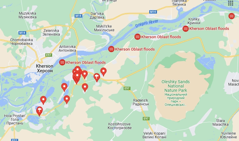 Интерактивная карта зоны бедствия, составленная волонтерами